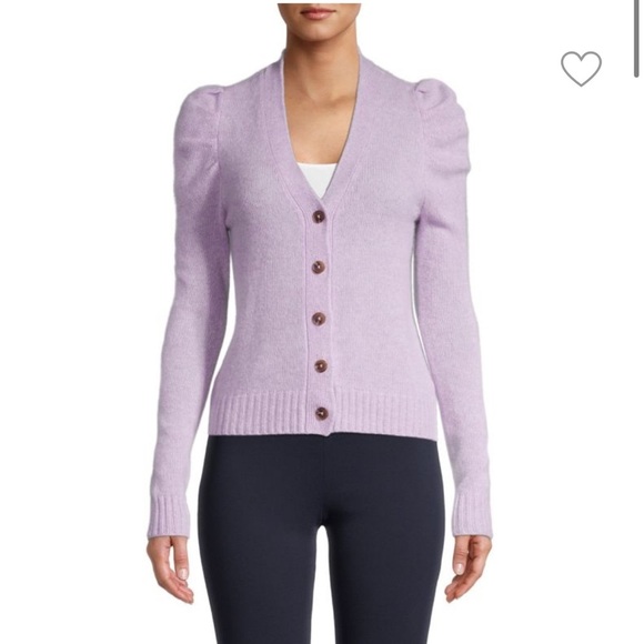 SAKS FIFTH AVENUE Puff-Sleeve 100% Cashmere Cardigan - Picture 1 of 7